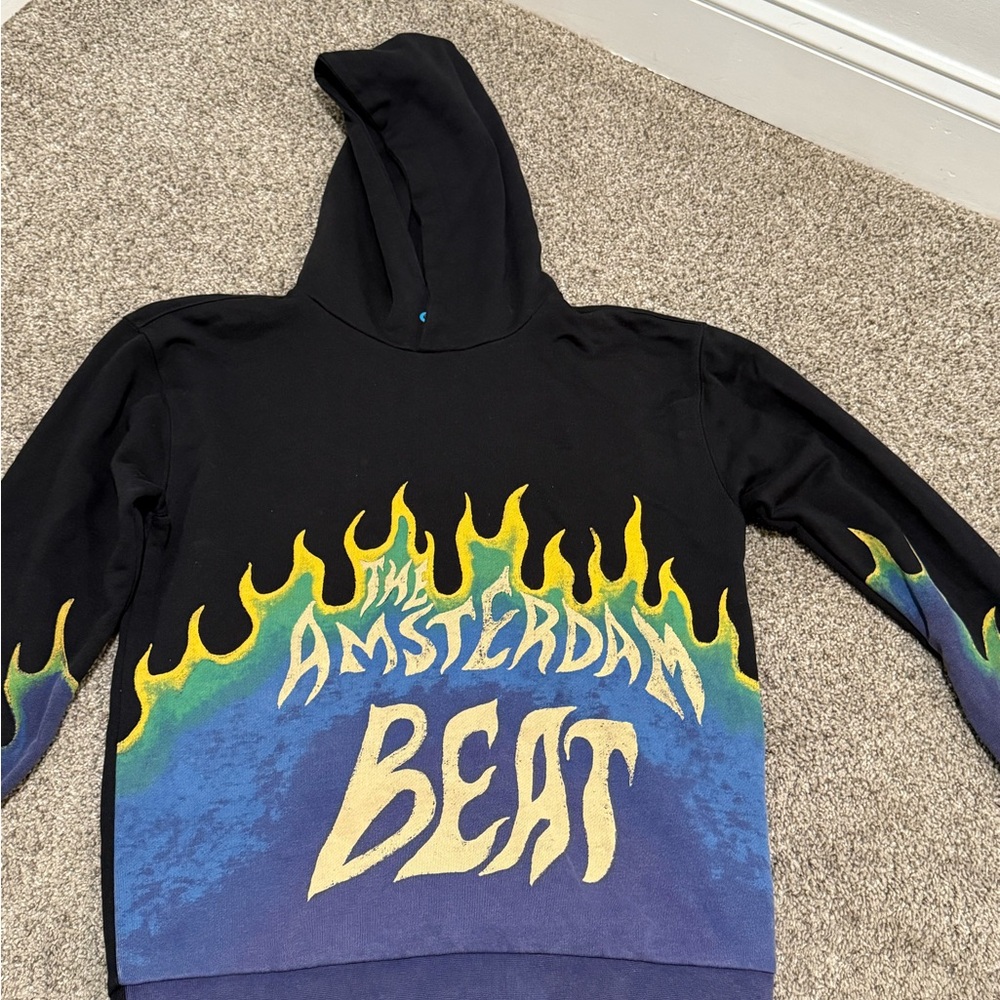Scotch & Soda Black Hoodie with Yellow and Blue Flames